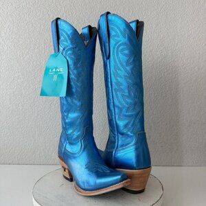 Lane SMOKESHOW Womens Cowboy Boots 6.5 Metallic Blue Leather Western Cowgirl